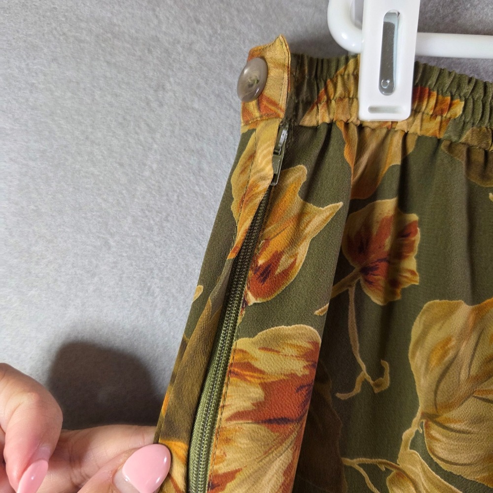 First Issue Woman Liz Claiborne Vintage 90s Green Leaf Print Midi Skirt 22W Fall - Picture 3 of 4